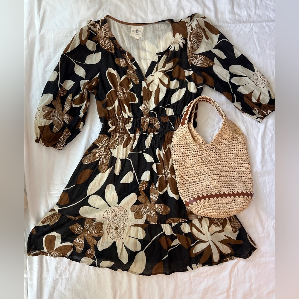 Umgee Black & Brown Floral Mini Dress